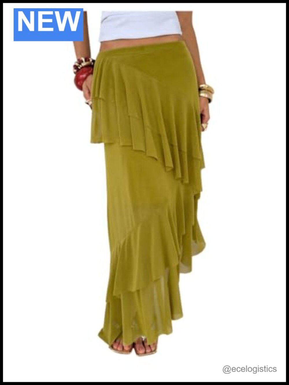 Women's Asymmetrical Ruffle Layer Flowy Maxi Skirt Y2k Style